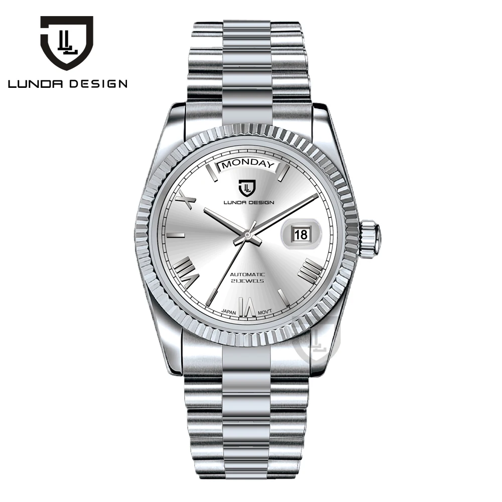 LUNDA Design luxury watch 41mm Mens Watch DAY DATE Date Automatic Mechanics Watch Men Sapphire Glass Stainless Steel mens watch
LUNDA Design luxury watch 41mm Mens Watch DAY DATE Date Automatic Mechanics Watch Men Sapphire Glass Stainless Steel mens watch