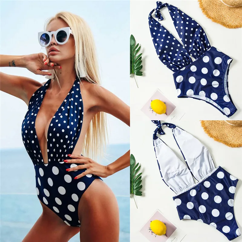 

Women Polka Dot Print Monokini Push Up Bikini Swimsuit Swimwear Sexy Halter Brazilian Swim Suit Bath Wear Biquini Plavky Tankini