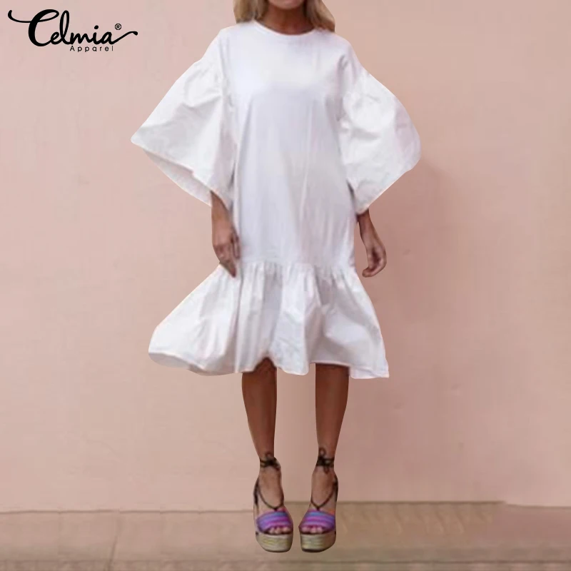 S-5XL Vintage Summer Dress Women 2019 Celmia Flare Sleeve Loose Solid Casual Ruffles Dresses Plus Size Femme Midi Vestidos Mujer
S-5XL Vintage Summer Dress Women 2019 Celmia Flare Sleeve Loose Solid Casual Ruffles Dresses Plus Size Femme Midi Vestidos Mujer