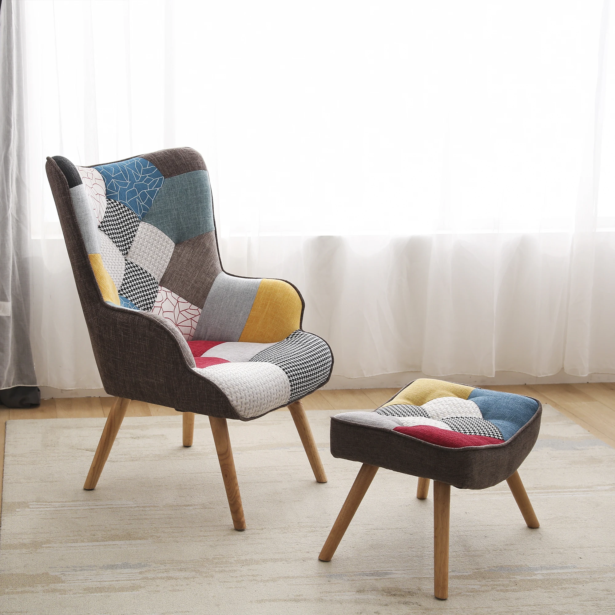 Chair&Ottoman Accent Chairs Modern Colourful&Patchwork Reading Chair W/Solid Wood Leg Linen Fabric Napping Armchair
Chair&Ottoman Accent Chairs Modern Colourful&Patchwork Reading Chair W/Solid Wood Leg Linen Fabric Napping Armchair