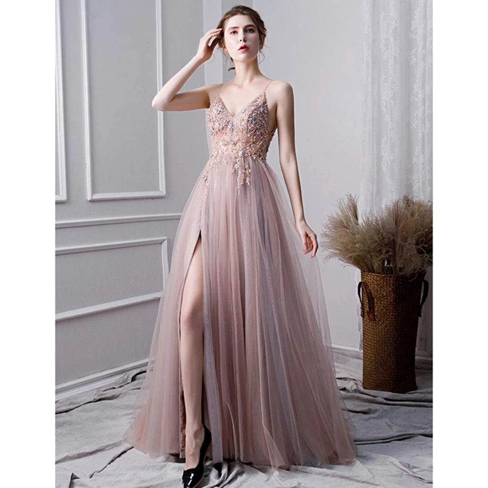 Pink Formal Party A-Line Split Prom Dresses 2019 Luxury Beaded Crystal Sleeveless Spaghetti Straps vestido de gala Evening Gowns
Pink Formal Party A-Line Split Prom Dresses 2019 Luxury Beaded Crystal Sleeveless Spaghetti Straps vestido de gala Evening Gowns