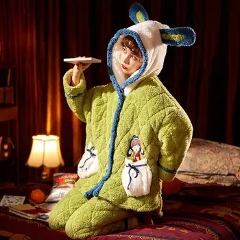 Autumn Winter Women Flannel Pajamas Sets Girls Sleepwear Suit Thick Warm Pyjamas Soft Nightgown Female Cartoon Animal Pijamas 
Autumn Winter Women Flannel Pajamas Sets Girls Sleepwear Suit Thick Warm Pyjamas Soft Nightgown Female Cartoon Animal Pijamas