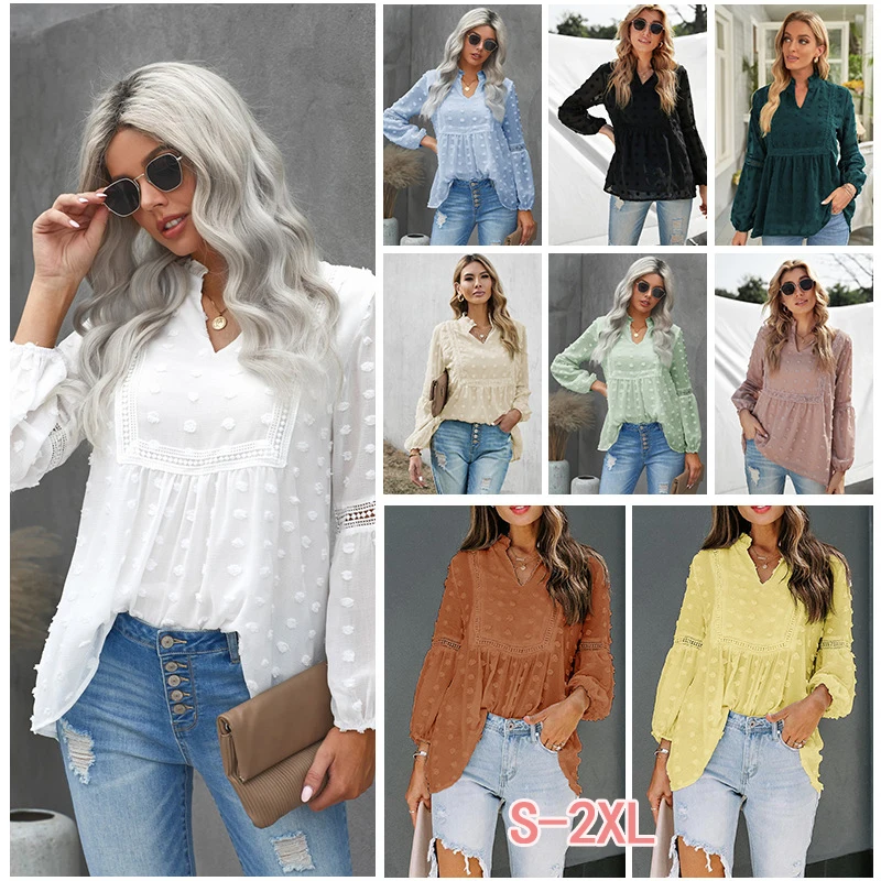 Fashion Ladies Casual Tops Holiday Ladies Loose Blouse Tops Polka Dot Chiffon Elegant Women's Clothes Silk Turtleneck V-neck Top
Fashion Ladies Casual Tops Holiday Ladies Loose Blouse Tops Polka Dot Chiffon Elegant Women's Clothes Silk Turtleneck V-neck Top