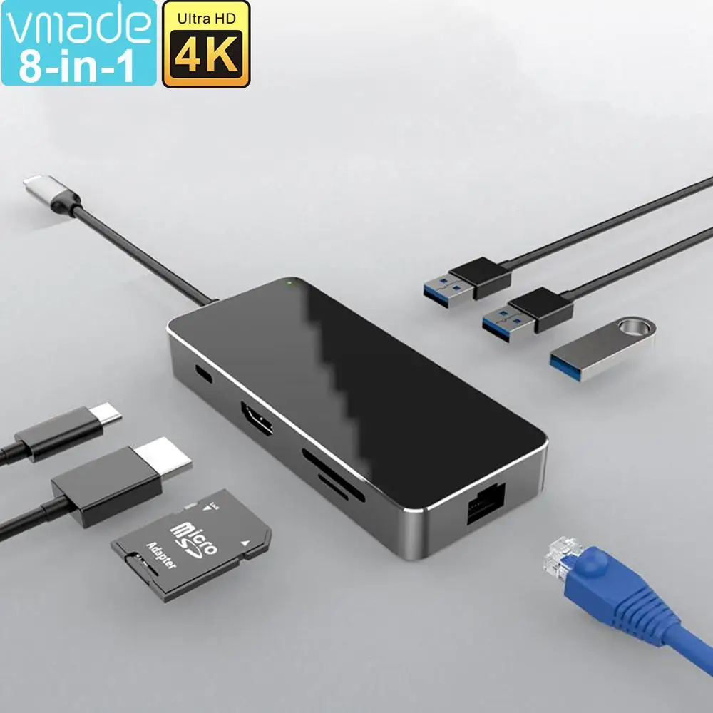 USB Type-C 8 in 1 Hub To 4K HDMI RJ45 USB 3.0 SD/TD Card Reader PD Fast Charge 11-in-1 Multifunction Adapter For MacBook Pro/Air
USB Type-C 8 in 1 Hub To 4K HDMI RJ45 USB 3.0 SD/TD Card Reader PD Fast Charge 11-in-1 Multifunction Adapter For MacBook Pro/Air