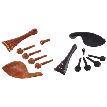 

1set Rosewood Violin Peg Tailpiece Chin Rest End Pin (4/4) & 15x Ebony Wood 4/4 Bridge Chin Rest Tuners Tail