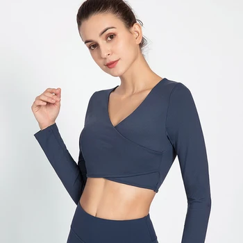 Yoga Long Sleeve Shirts High Elastic Sexy Lumbar Women Solid Gym Fitness Top V Neck Elastic Crop Tops Sports Workout Active Wear 
Yoga Long Sleeve Shirts High Elastic Sexy Lumbar Women Solid Gym Fitness Top V Neck Elastic Crop Tops Sports Workout Active Wear