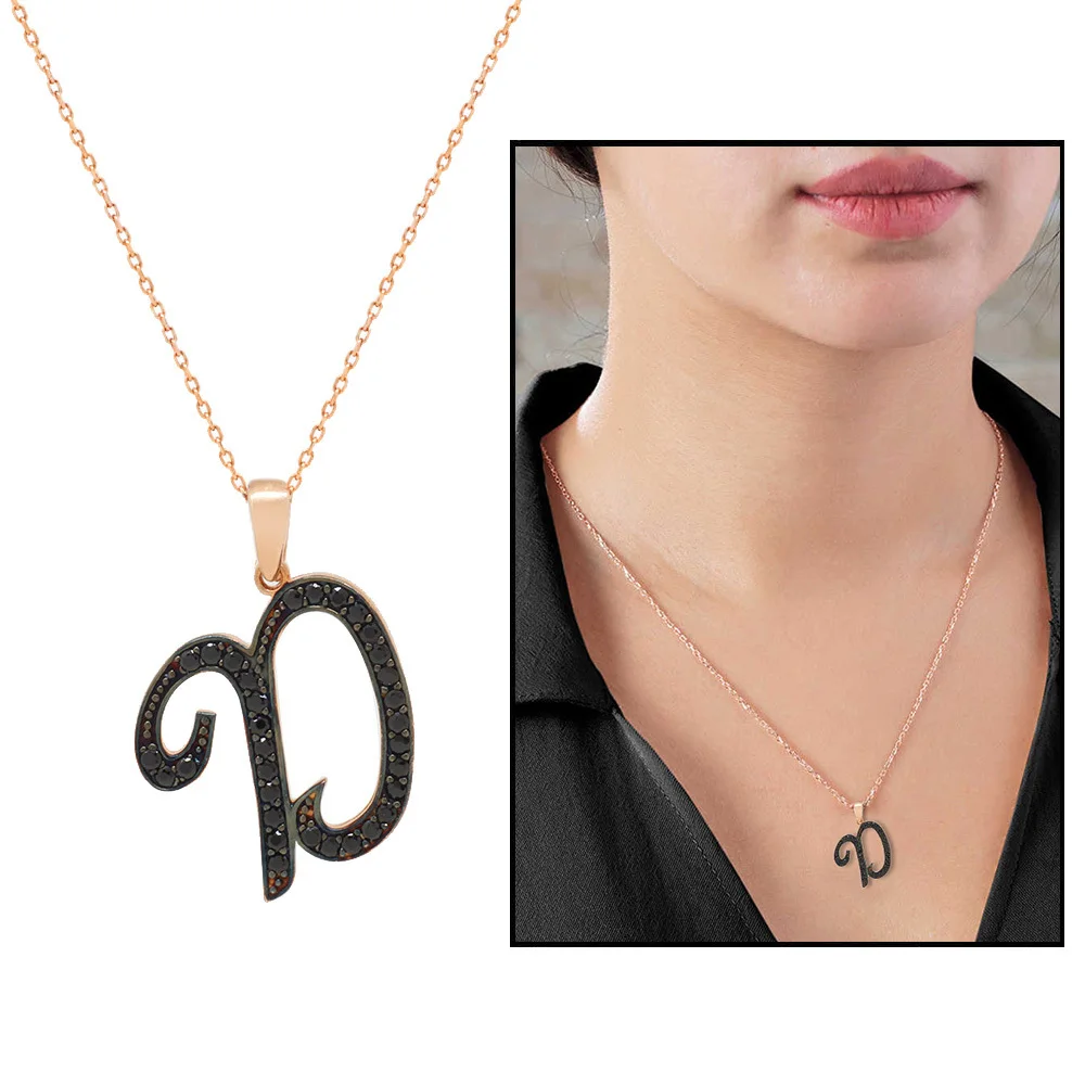 Tesbihane 3D дизайн камень циркония чорный 925 пробы Серебряный почерк письмо ожерелье