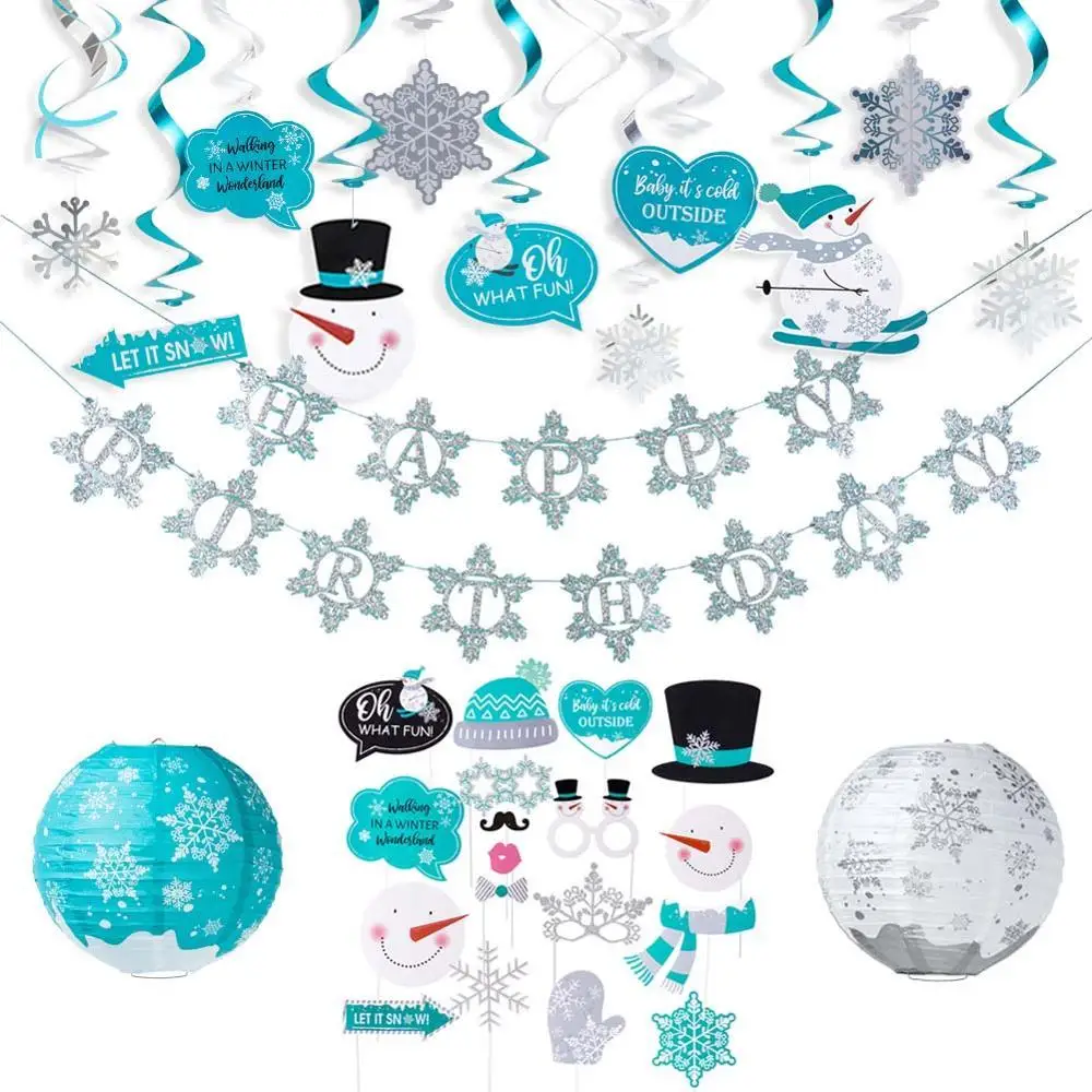 Winter Wonderland Party Decorations for Winter/Xmas/Holiday Party Supplies 20 Pieces Snowflake Holiday and Winter Wedding Photo Booth Props Kit 