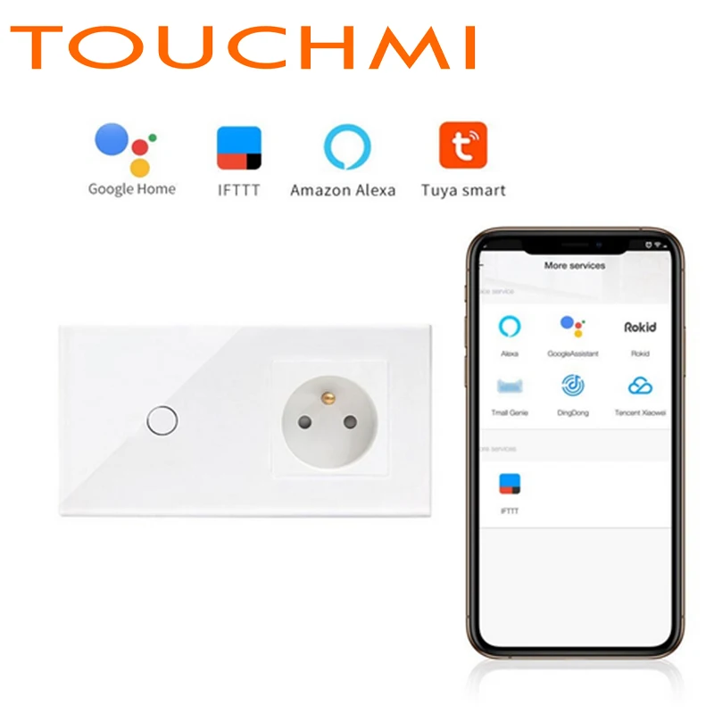 TOUCHMI WiFi Control 1 Gang 1Way Switches With French Socket,Tri-color Crystal Panel Switch Work By Alexa Google,157*86mm
TOUCHMI WiFi Control 1 Gang 1Way Switches With French Socket,Tri-color Crystal Panel Switch Work By Alexa Google,157*86mm
