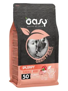 Oasy dry dog grain free puppy small Bezer. For puppies with Turkey x 1 pc
Oasy dry dog grain free puppy small Bezer. For puppies with Turkey x 1 pc