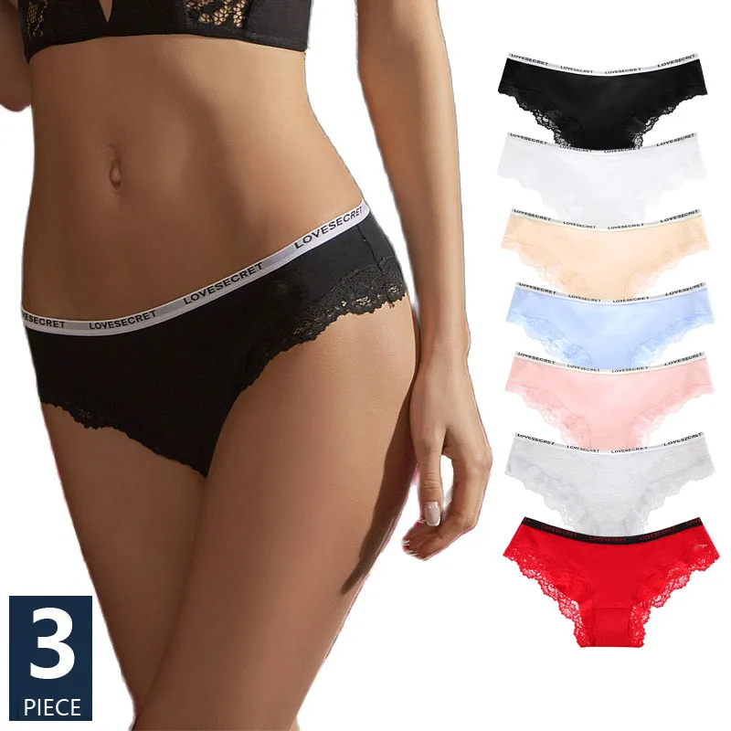 

3PCS/Set Women's Panties Cotton Underwear Sexy Lace Girls Briefs Low-Rise Breathable Panty Women Underpants Female Lingerie M-XL