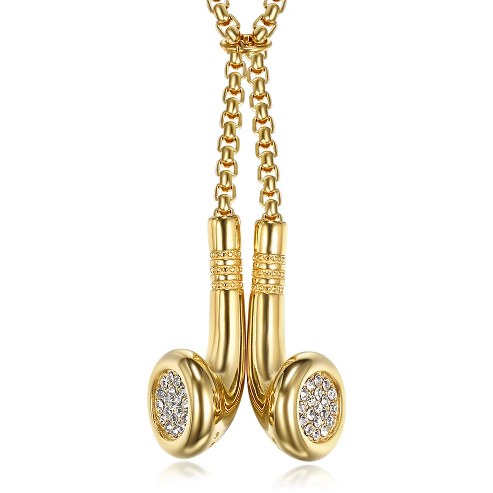 Hip Hop Iced Out Bling Headset Necklace Gold Color Stainless Steel Pendant & Chains for Men/Women Fashion Jewelry Dropshipping
Hip Hop Iced Out Bling Headset Necklace Gold Color Stainless Steel Pendant & Chains for Men/Women Fashion Jewelry Dropshipping