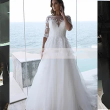 Lace A-line Wedding Dress 2022 Appliques Half Sleeve Design For Princess Bridal Gown Illusion Tulle Court Train Plus Size O Neck
Lace A-line Wedding Dress 2022 Appliques Half Sleeve Design For Princess Bridal Gown Illusion Tulle Court Train Plus Size O Neck