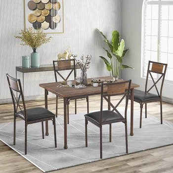 Modern Simple Wooden Dining Table with Matching Padded Chairs, 5-Piece Dining Set for Family, Brown Home Kitchen Furniture Brown
Modern Simple Wooden Dining Table with Matching Padded Chairs, 5-Piece Dining Set for Family, Brown Home Kitchen Furniture Brown
