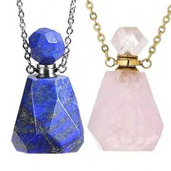 KFT Natural Gems Stone Perfume Bottle Pendants Healing Crystal Quartz Faceted Reiki Stone Pendant Stainless Steel Chain Necklace
KFT Natural Gems Stone Perfume Bottle Pendants Healing Crystal Quartz Faceted Reiki Stone Pendant Stainless Steel Chain Necklace