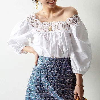 Slash neck Lace Hollow Hook Flower women shirt 2020 spring summer new Lace Trim Puff half Sleeve lady Shirt tops
Slash neck Lace Hollow Hook Flower women shirt 2020 spring summer new Lace Trim Puff half Sleeve lady Shirt tops