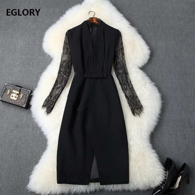Elegant Work Dress 2019 Autumn Office Lady V-Neck Lace Patchwork Split Front Long Sleeve Bodycon Sheath Black Pencil Dress OL
Elegant Work Dress 2019 Autumn Office Lady V-Neck Lace Patchwork Split Front Long Sleeve Bodycon Sheath Black Pencil Dress OL