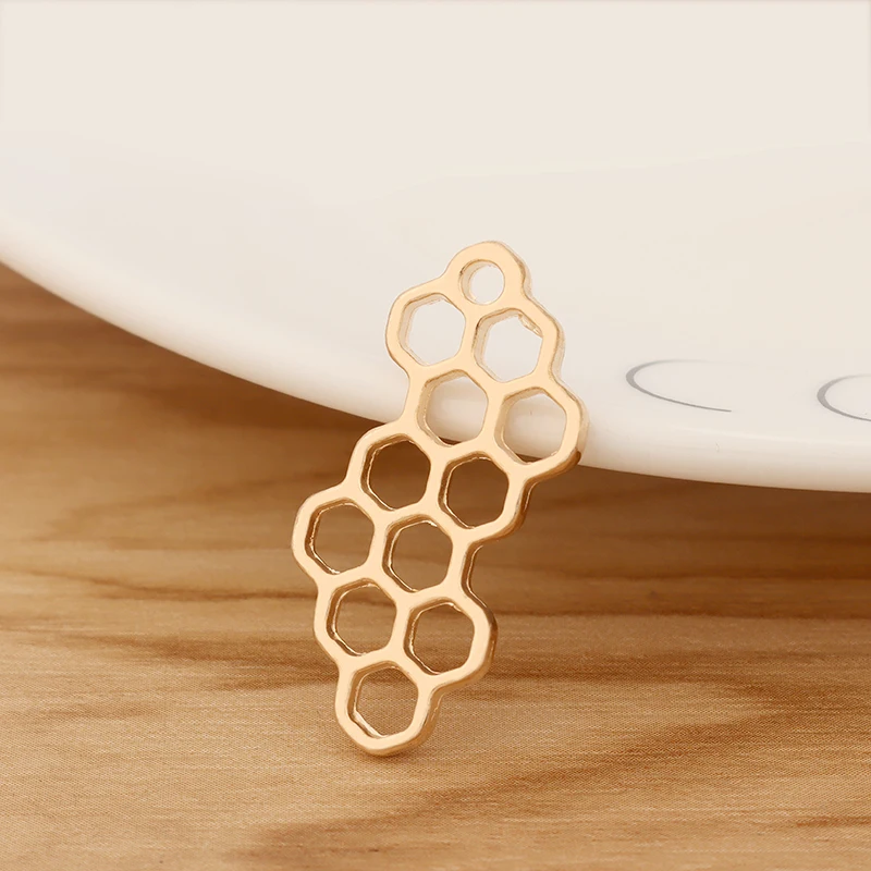 

20 Pieces Gold Color Hollow Open Bee Hive Honeycomb Charms Pendants for DIY Necklace Jewelry Making Findings Accessories 31x15mm