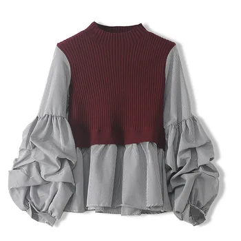 Womens Puff Sleeve Sweaters Patchwork Women Pullovers Casual Mesh Long Sleeve Sweaters Tops Round Neck O-Neck Women Jumpers
Womens Puff Sleeve Sweaters Patchwork Women Pullovers Casual Mesh Long Sleeve Sweaters Tops Round Neck O-Neck Women Jumpers