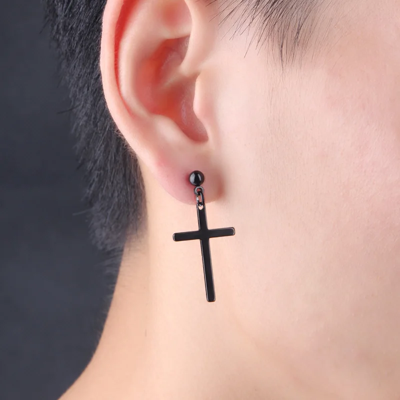 

Black Solid 316L Stainless Steel Dangle Earrings Small Crucifix Cross Dangle Earrings for Women Mens Gifts
