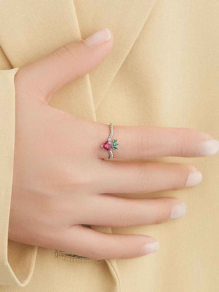 SILVERHOO Rings For Women Cutest Strawberry Female Jewelry S925 Sterling Silver Multi Size Ring Wedding Anniversary Dating Gift SILVERHOO Rings For Women Cutest Strawberry Female Jewelry S925 Sterling Silver Multi Size Ring Wedding Anniversary Dating Gift