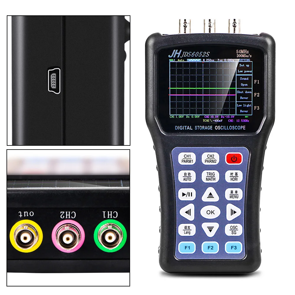 JDS6052S handheld oscilloscope 50 mega dual channel oscilloscope + function signal generator NEW
JDS6052S handheld oscilloscope 50 mega dual channel oscilloscope + function signal generator NEW
