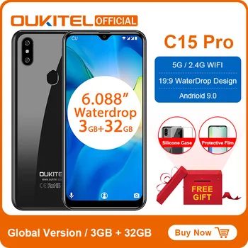 

OUKITEL C15 Pro 6.088"19:9 WaterDrop Android 9.0 Mobile Phone 3GB 32GB MT6761 Quad Core 4G LTE Smartphone 2.4G/5G WiFi Face ID