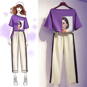 Fashion women two piece set summer short sleeve purple tops And pants casual female tracksuit set plus size 3XL lady Streetwear 
Fashion women two piece set summer short sleeve purple tops And pants casual female tracksuit set plus size 3XL lady Streetwear