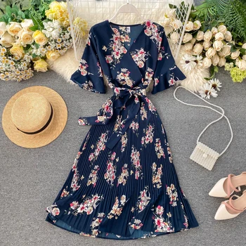 Korean Casual A-Line Print Flower Women Dress Elegant Half Sleeve Pleated Dresses V-Neck Butterfly Sleeve Vestidos Cute Clothing
Korean Casual A-Line Print Flower Women Dress Elegant Half Sleeve Pleated Dresses V-Neck Butterfly Sleeve Vestidos Cute Clothing