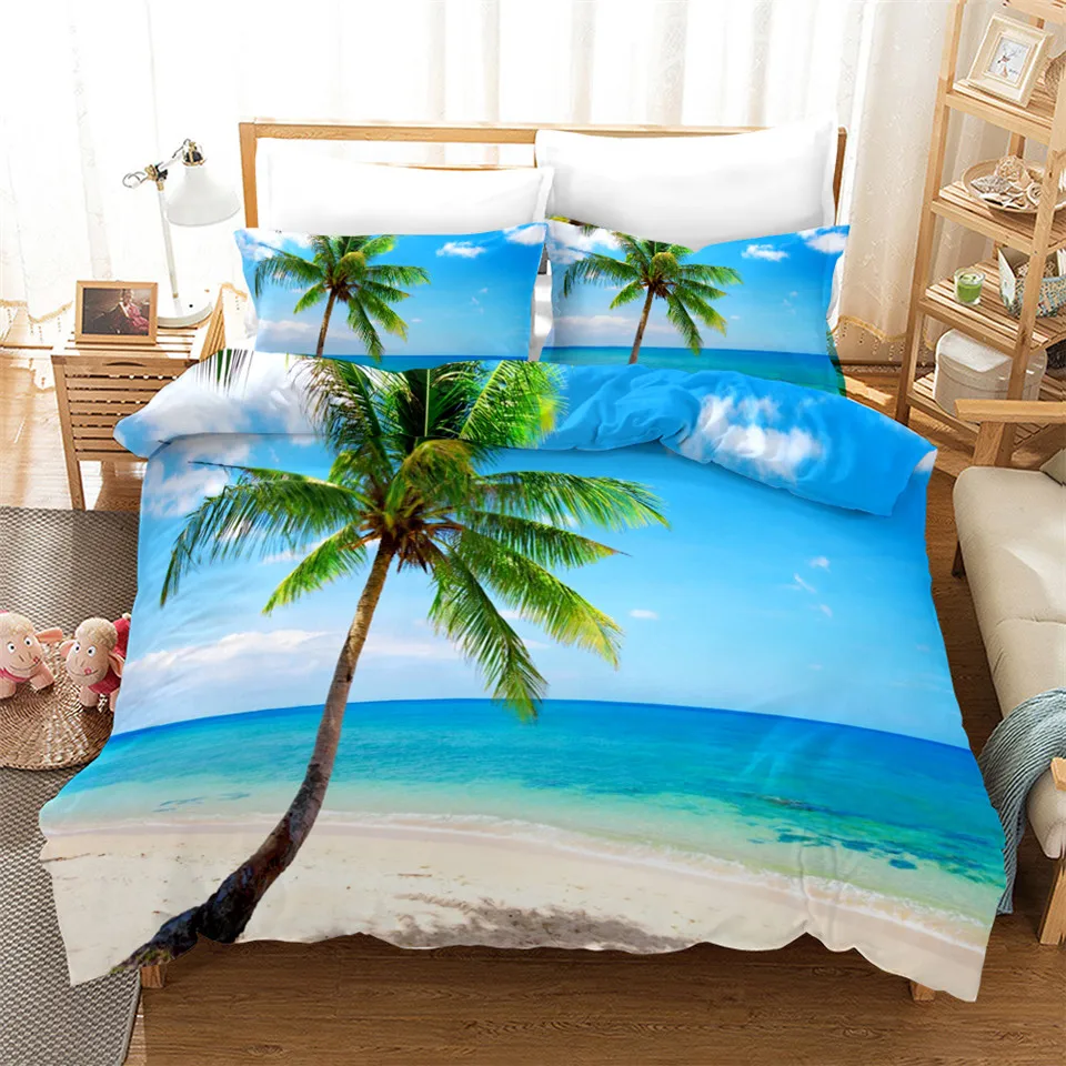 

Blue Sea Beach 3D Duvet Cover Set Natural Scenery Print Bed Clothes Boys Twin Full Queen King Size Bed Cover Set Romantic Style