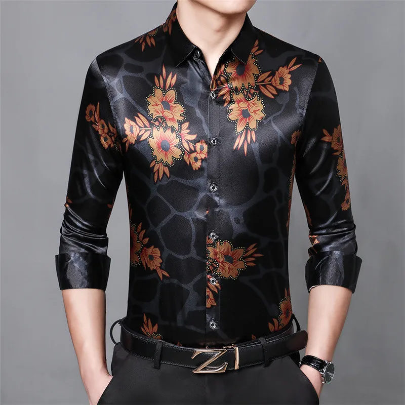 2.1 49.99、Men's Shirt New Slim Men's Long Sleeve Shirt Fashion Casual Print Men's Shirt Men's Business Gentleman Shirt