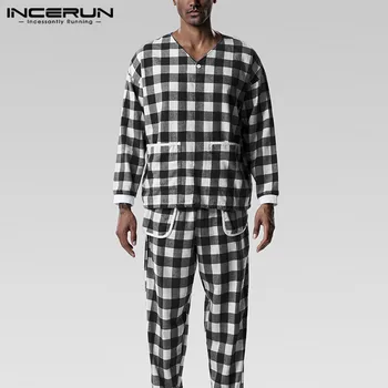 INCERUN Men Plaid Pajamas Sets Homewear Leisure Long SLeeve V Neck Nightwear Long Pants High Quality Cozy Mens Sleepwear Suits 7
INCERUN Men Plaid Pajamas Sets Homewear Leisure Long SLeeve V Neck Nightwear Long Pants High Quality Cozy Mens Sleepwear Suits 7