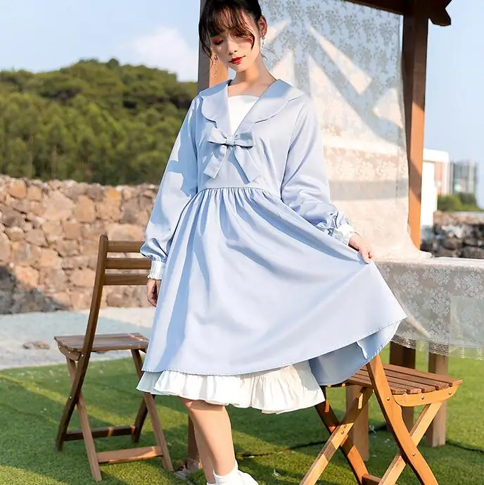 

Japanese college style sweet lolita dress vintage sailor collar high waist victorian dress kawaii girl gothic lolita op loli cos