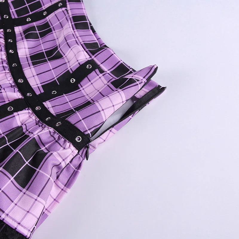 Gothic Lady Cool Sexy Mini Skirt Women Purple Plaid Contrast Color Cross Eyelet Ribbon High Waist Skirts Lace Y2k Harajuku Cloth Gothic Lady Cool Sexy Mini Skirt Women Purple Plaid Contrast Color Cross Eyelet Ribbon High Waist Skirts Lace Y2k Harajuku Cloth