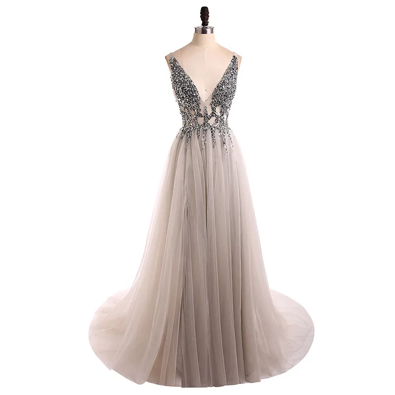 Sexy Evening Dress 2019 V-Neck Beads Open Back A Line Long Evening Dresses Party Vestido De Festa High Split Tulle Prom Gowns
Sexy Evening Dress 2019 V-Neck Beads Open Back A Line Long Evening Dresses Party Vestido De Festa High Split Tulle Prom Gowns