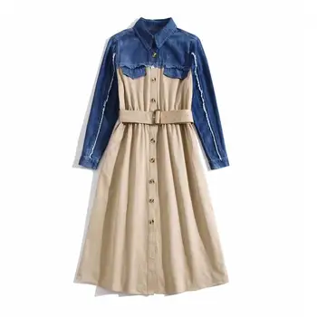 European and American women's clothing 2019 winter new style Long sleeve Contrast color single breasted fashion denim dress
European and American women's clothing 2019 winter new style Long sleeve Contrast color single breasted fashion denim dress