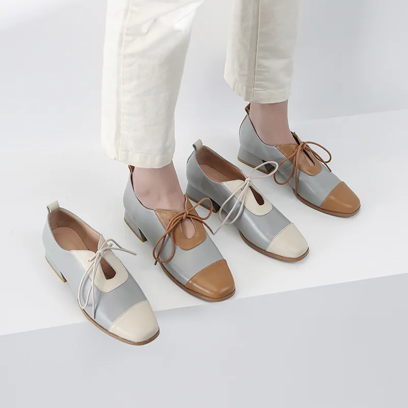 2019 Spring New Style Small Leather Shoes Women's Mixed Colors Genuine Leather British-Style Square Head Shoes Lace-up Retro Sem
2019 Spring New Style Small Leather Shoes Women's Mixed Colors Genuine Leather British-Style Square Head Shoes Lace-up Retro Sem