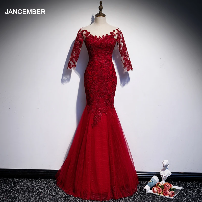 JANCEMBER Burgundy Mermaid Party Dresses Embroidery Long Evening Dress Transparent O Neck Zipper Illusion Back Robe Femme
JANCEMBER Burgundy Mermaid Party Dresses Embroidery Long Evening Dress Transparent O Neck Zipper Illusion Back Robe Femme
