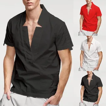 Men's Solid Color Short Sleeve Shirt With New Neckline Fashiona Breathable Top M-3XL Plus Size Hawaiian Shirts рубашка camisas 
Men's Solid Color Short Sleeve Shirt With New Neckline Fashiona Breathable Top M-3XL Plus Size Hawaiian Shirts рубашка camisas