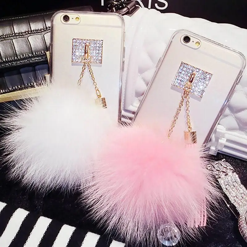 

phone case for iphone 8plus X XR XS MAX fashion fox hair ball tassel transparent mobile phone soft shell shatter-resistant cove