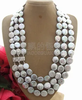 N011609 14MM 3Strands Gray Coin Pearl Necklace 
N011609 14MM 3Strands Gray Coin Pearl Necklace