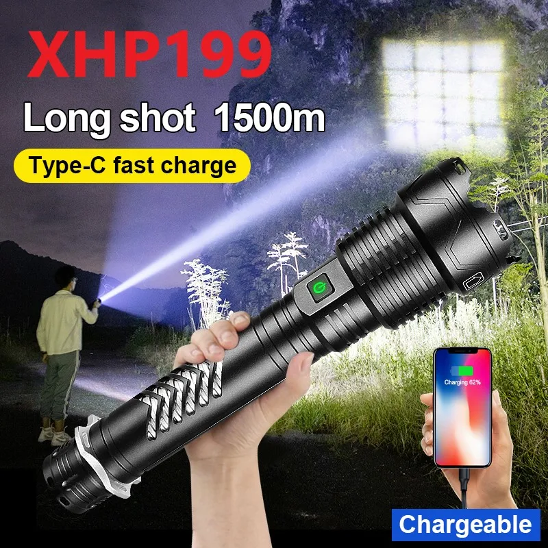 XHP199 Most Powerful LED Flashlight Rechargeable Tactical Torch Light XHP160 XHP90 High Power USB Hunting Lantern | Лампы и освещение