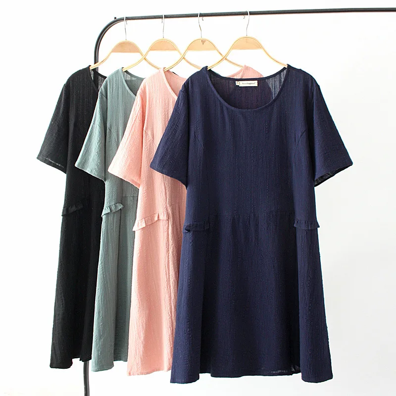Large Size Dress New Style Skirt Summer Plus-sized Fat Mm Crew Neck Waist Lace Wrinkled Linen Solid Color Short-sleeve Dress
Large Size Dress New Style Skirt Summer Plus-sized Fat Mm Crew Neck Waist Lace Wrinkled Linen Solid Color Short-sleeve Dress