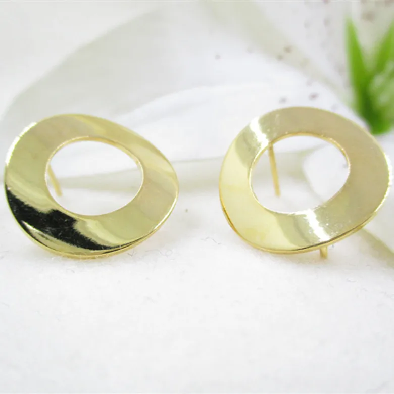 

10pcs 18mm 24k Gold Color Brass Glossy Arc Surface Circle Stud Earrings Pins High Quality Jewelry Findings Accessories