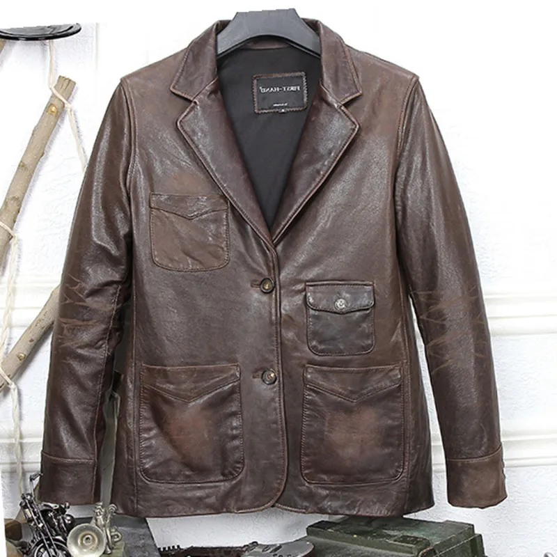 2020 men's vintage genuine suits slim fit lapel smart causal blazers men brown sheepskin leather jacket male 
2020 men's vintage genuine suits slim fit lapel smart causal blazers men brown sheepskin leather jacket male