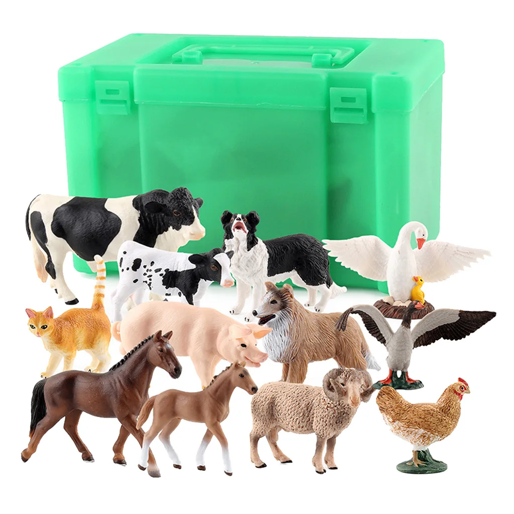 12 Pieces Simulation Farm Animal Model Plastic Action figure with Storage Base for Sandtables Home Decor 12 Pieces Simulation Farm Animal Model Plastic Action figure with Storage Base for Sandtables Home Decor