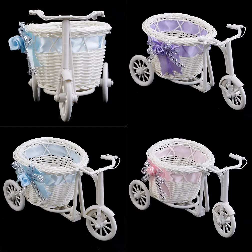 Beauty Rattan Tricycle Bike Flower Basket Vase Storage Garden Wedding Party Decoration Office Bedroom Holding Candy Gift