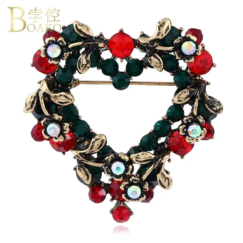 xmas crystal brooches for women christmas gift enamel bell snow