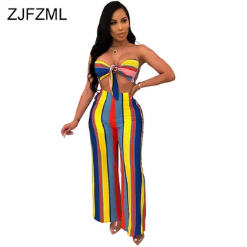 Rainbow Stripes Sexy Two Piece Set Sweat Suits Women Strapless Backless Lace Up Bra Top + Long Wide Leg Pants Club Matching Sets
Rainbow Stripes Sexy Two Piece Set Sweat Suits Women Strapless Backless Lace Up Bra Top + Long Wide Leg Pants Club Matching Sets