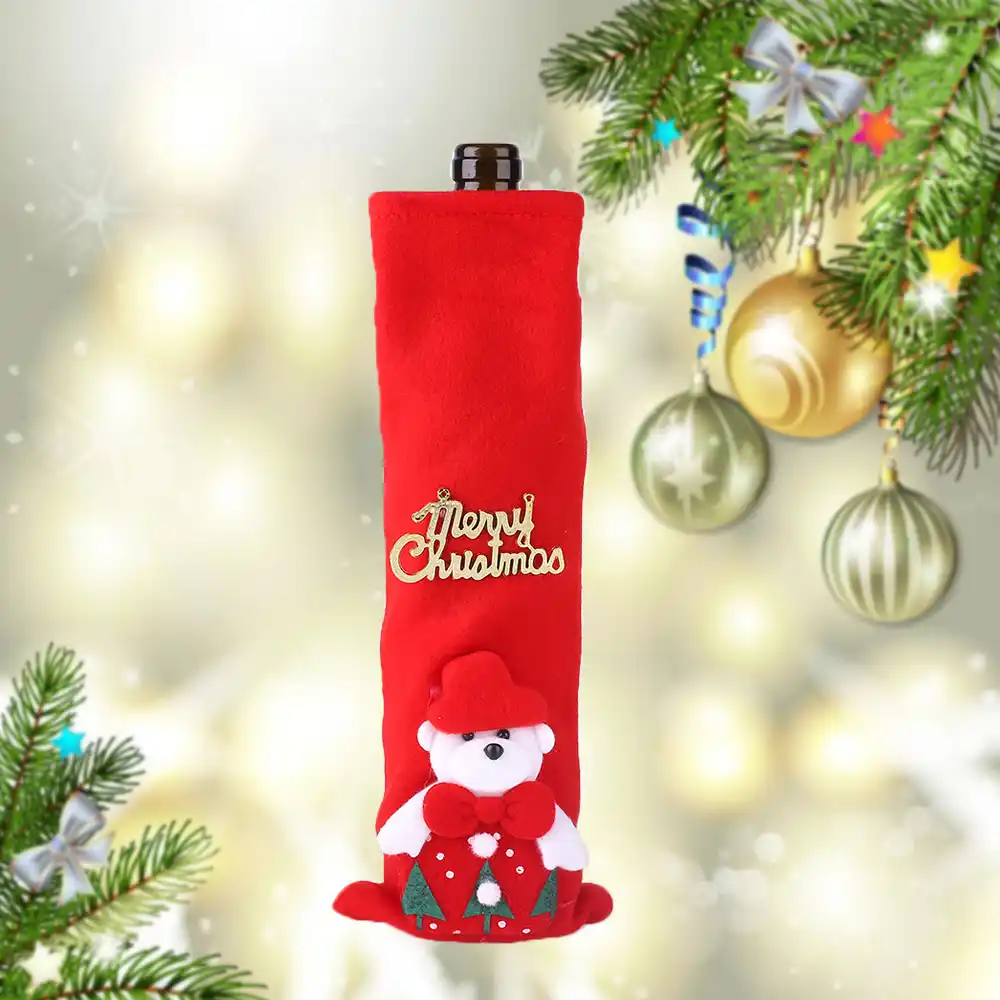 christmas santa claus snowman bear elk wine bottle cover gift